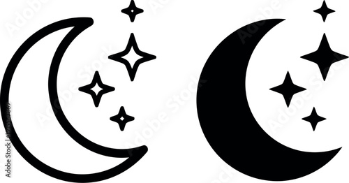 Elegant crescent moons surrounded by shimmering stars in minimalist design