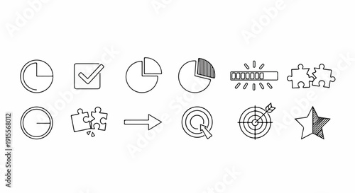 A collection of icons representing various stages of a project lifecycle Vector