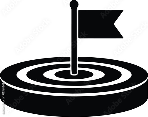 silhouette target board with flag in center for goal achievement vector design