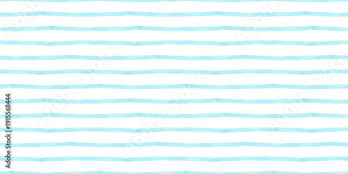 Blue watercolor abstract horizontal stripes kids background. Seamless surface pattern geometric design for textile, baby shower decoration, summer sea graphic line print, tablecloth, linen