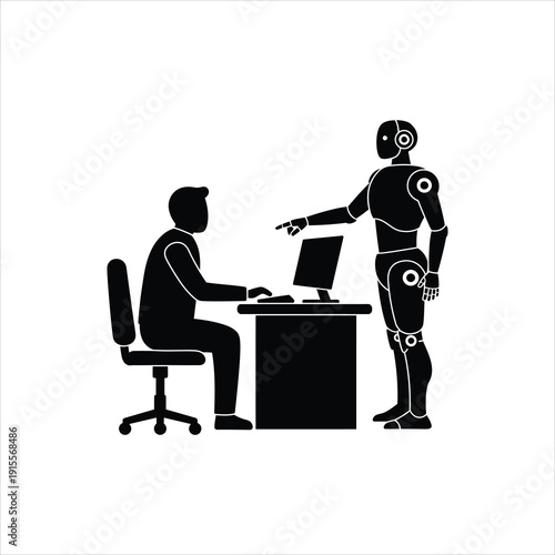 Robot Assisting Human at Computer: A Modern Illustration of AI Support in Office Work, Technology Integration, and Collaborative Productivity
