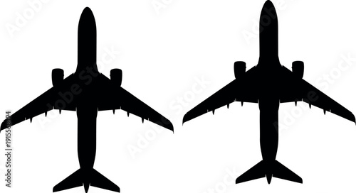 Two commercial airplanes viewed from above with wingspan comparison visible