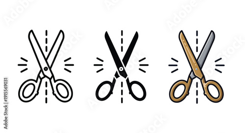 Scissors cutting motion vector icon set flat design illustration - Vector icon Set - Stickers and Clipart - PNG and SVG Icon collection - Lineal icons - logo template