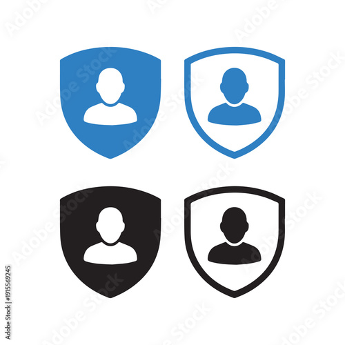 Silhouettes of anonymous users protected by shields in blue and black design