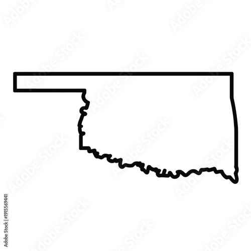 Simple black and white outline depicting the state shape of oklahoma