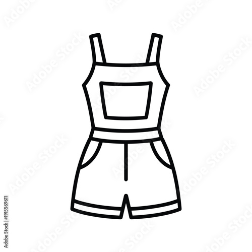 Simple line drawing of denim overalls with a pocket and shorts design
