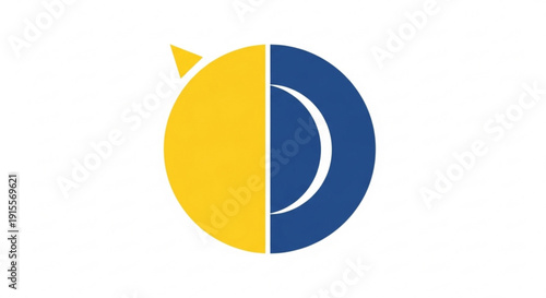Abstract geometric logo representing duality a split circle with yellow and blue halves symbolizing balance and contrast for branding or identity design