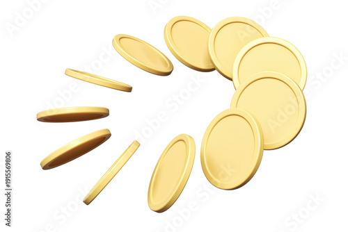 Group of coins floating in a circular trajectory on a transparent background. High quality 3D rendering suitable for illustrating gambling concepts.