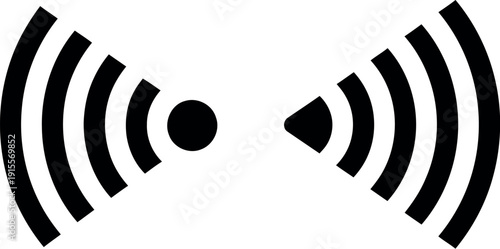 Black and white icon depicting a wireless signal with a central node