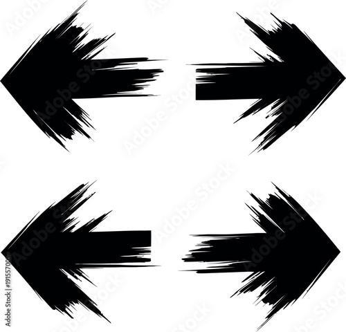 Abstract dual-directional arrows with jagged edges and contrasting black and white design.