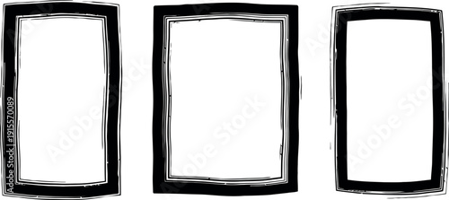 Three abstract sketches of rectangular objects with thick outlines and double lines at the bottom