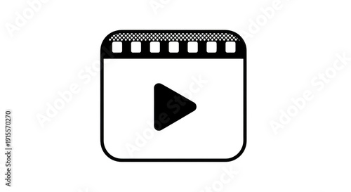 Black and white play button icon on a transparent background for video