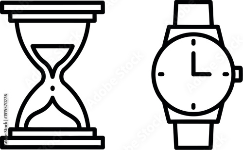 Classic hourglass and modern wristwatch illustration depicting the passage of time.