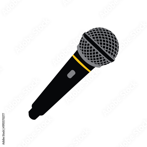 A simple illustration of a handheld dynamic microphone on a white background