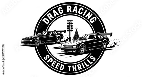 Drag Racing Cars Speed Thrills Logo.