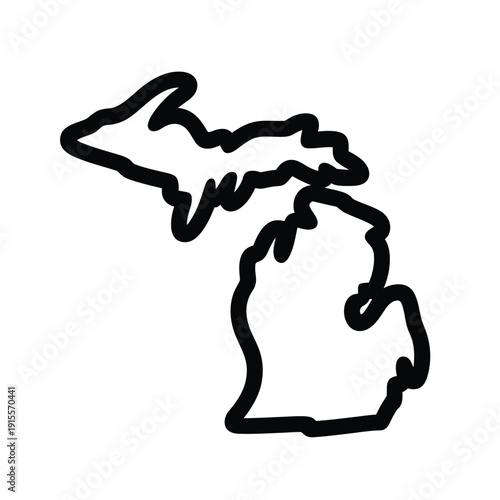 Simple black and white outline depicting the state of michigan s shape
