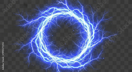 Electric blue lightning bolt circle with dynamic energy sparks