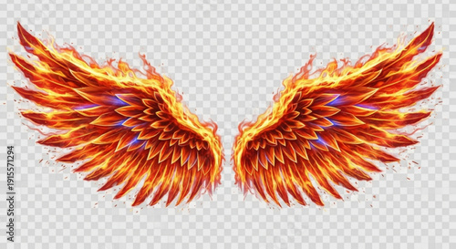 Vibrant flaming wings spread wide in dynamic motion