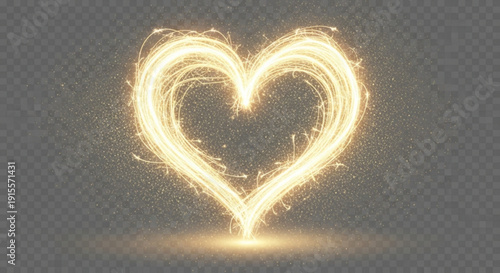 Sparkling golden heart symbol with glowing lines and particles