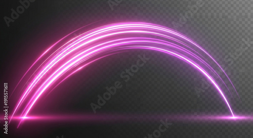 Vibrant pink neon light arcs in modern dark space