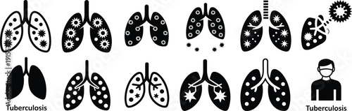 Tuberculosis Icon Set Featuring Infected Lung Anatomy Respiratory Disease Symbols Bacterial Infection Graphics For Pulmonary Healthcare Medical Education Tuberculosis Awareness And Lung Health