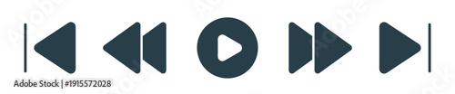 Media Player Control Icons Set for Audio, Video, and Streaming Interfaces. In solid vector illustration