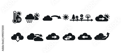 Weather and forecast outline icon set. Climate, prediction symbols collection