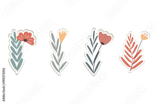Vector flower set of pastel color stickers