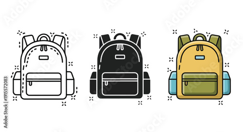Backpack icons set flat design vector illustration - Vector icon Set - Stickers and Clipart - PNG and SVG Icon collection - Lineal icons - logo template
