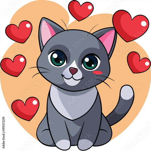 Cat with a heart sitting cute cartoon kitten illustration