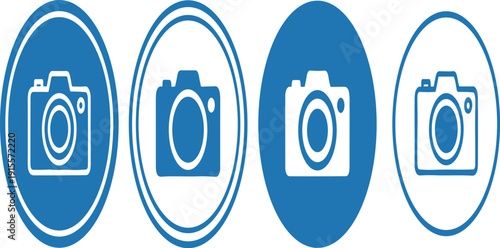 Camera Icon Set in Oval Frames with Photography Symbols for Photo Studio Media Content Creation and Digital Imaging Design
