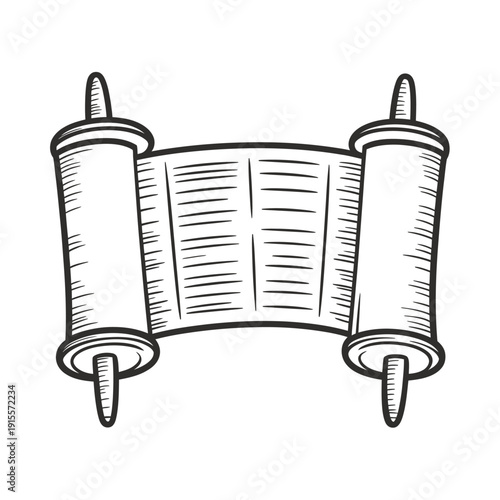 An illustrative sketch depicts a traditional scroll with visible text markings