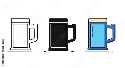 Beer mug icons set flat design vector illustration - Vector icon Set - Stickers and Clipart - PNG and SVG Icon collection - Lineal icons - logo template