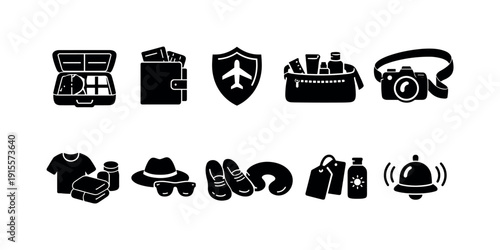 Security, privacy outline icon set. Lock, shield, surveillance icons collection.
