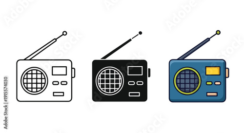 retro radio devices flat design vector illustration - Vector icon Set - Stickers and Clipart - PNG and SVG Icon collection - Lineal icons - logo template