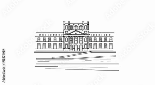 Elaborate neoclassical building facade with symmetrical windows and central portico