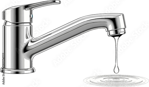 Dripping faucet with water drop and ripples