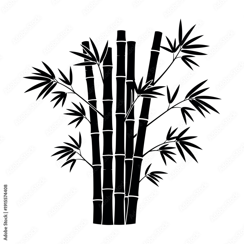Obraz premium Black silhouette of bamboo plant with leaves