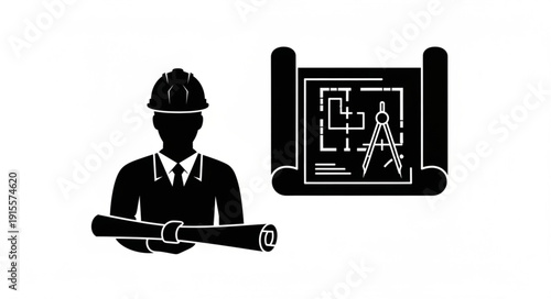 Engineer Holding Blueprint and Plan.