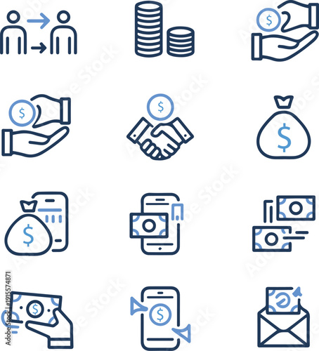 Financial Icons Showing Money Exchange and Digital Payments