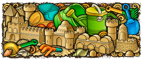 Cartoon cute doodles hand drawn summer beach children's entertainment illustration