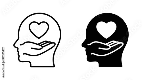 A conceptual image depicting a human head in profile with a hand holding a heart, symbolizing care.