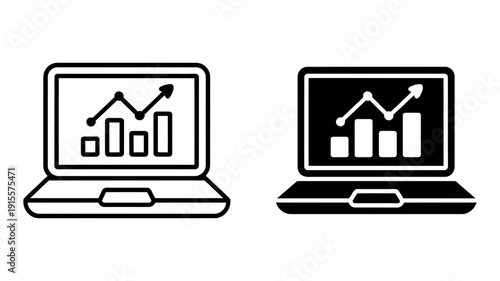 A laptop displaying a rising bar chart with an upward arrow, symbolizing business growth and success.