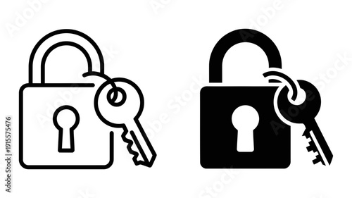 A straightforward illustration of an unlocked padlock accompanied by its key, representing security and access.