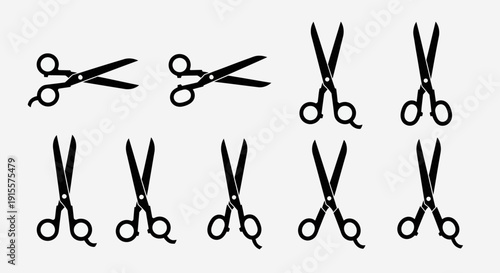 Scissors icon set featuring multiple cutting positions and angles.