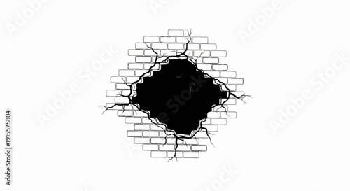 Cracked brick wall revealing a dark void with subtle abstract shapes