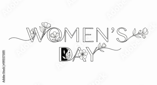 Elegant floral lettering spells out "Women's Day" with delicate blooms