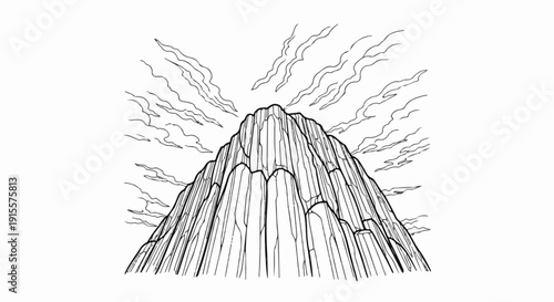 Dramatic, jagged mountain peak pierces a sky filled with swirling clouds