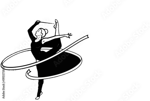 Elegant gymnast performs rhythmic ribbon routine with grace and precision