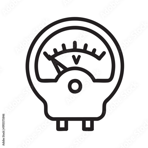A simple line illustration of a voltmeter on a plain white background viewed from the front